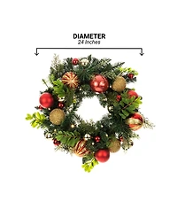 Village Lighting 24" Lighted Christmas Wreath, Christmas Classic