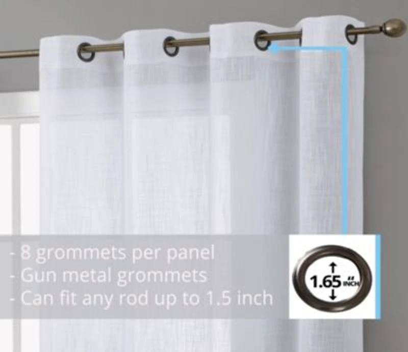 Abbey Faux Linen Textured Semi Sheer Privacy Sun Light Filtering Transparent Window Grommet Long Thick Curtains Drapery Panels For Bedroom Living Room 2 Panels