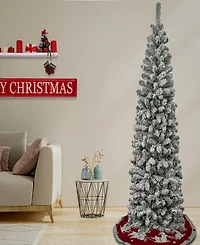 National Tree Company First Traditions 7.5' Acacia Pencil Slim Flocked Tree