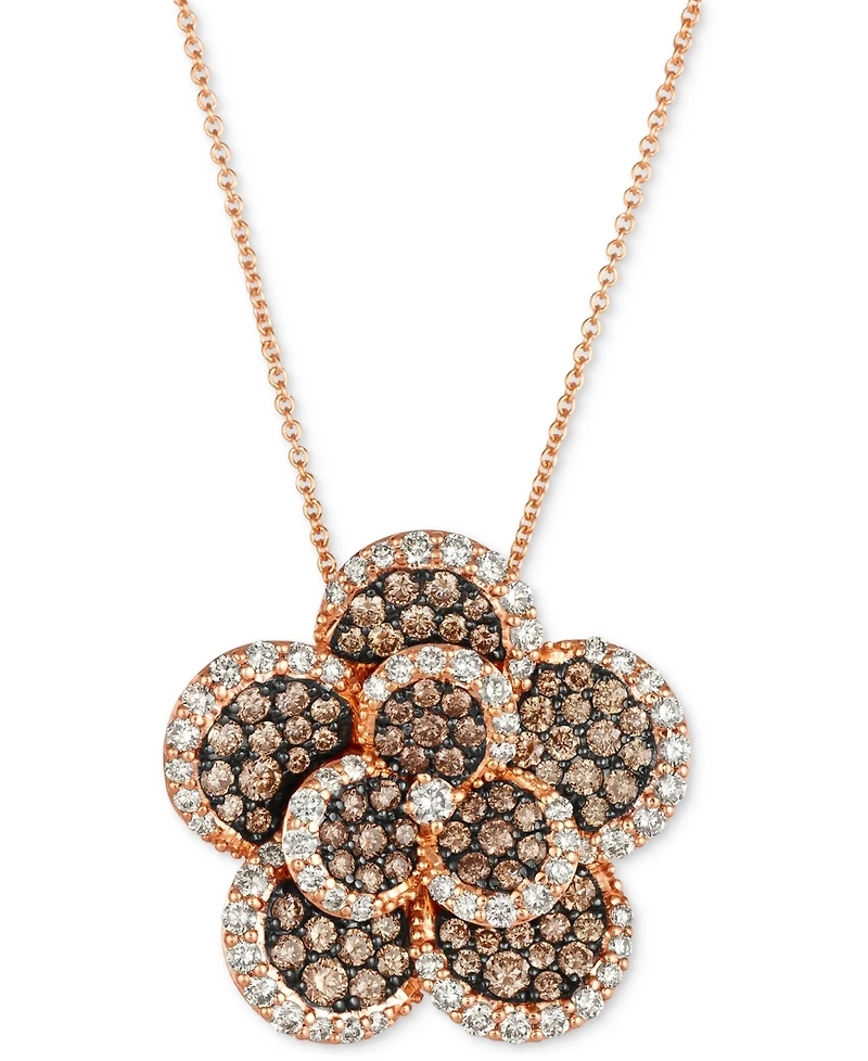 Le Vian Chocolate Diamond & Nude Diamond Flower Adjustable 20" Pendant Necklace (2-1/3 ct. t.w.) in 14k Rose Gold