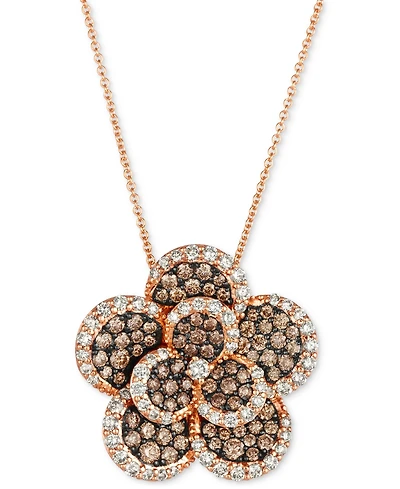 Le Vian Chocolate Diamond & Nude Diamond Flower Adjustable 20" Pendant Necklace (2-1/3 ct. t.w.) in 14k Rose Gold