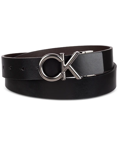 Calvin Klein Men's Monogram Buckle Reversible Leather Belt