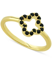 Black Spinel Open Clover Ring (1/6 ct. t.w.) 18k Gold-Plated Sterling Silver