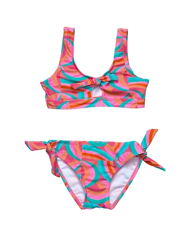 Toddler| Child Girl Geo Melon Sustainable Knot Front Bikini