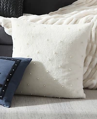 Karl Lagerfeld Paris Faux Fur Imitation Pearl Decorative Pillow, 20" x 20"