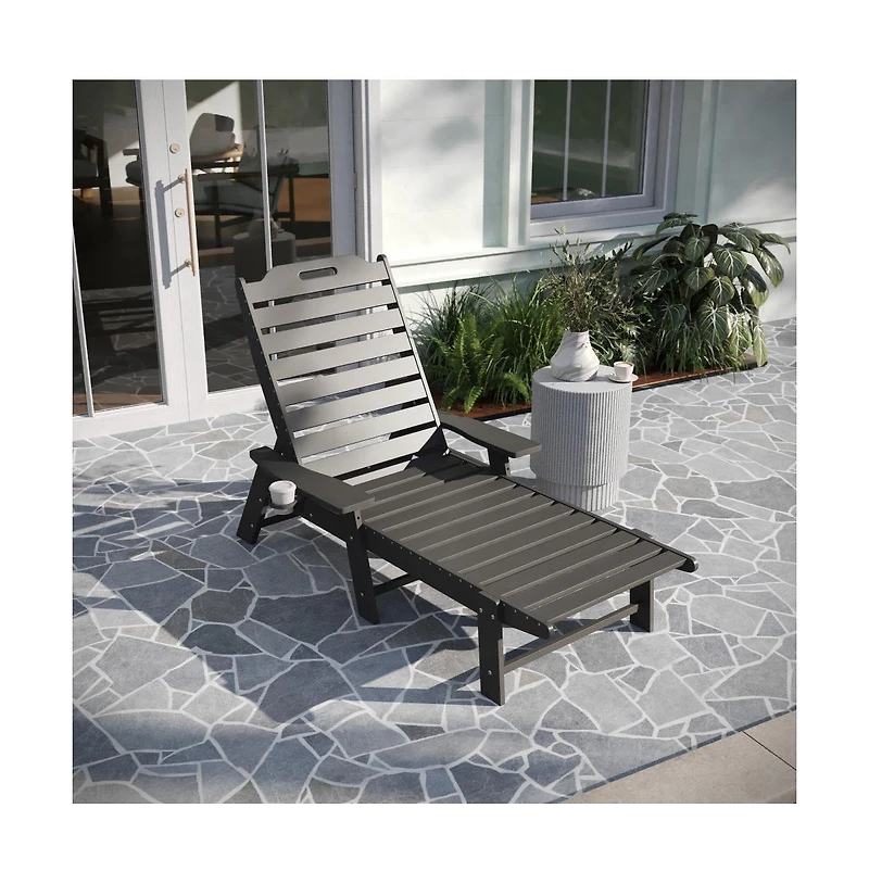 Gaylord Adjustable Adirondack Lounger With Cup Holder- All-Weather Indoor/Outdoor Hdpe Lounge Chair