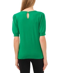 CeCe Women's Crewneck Puff Sleeve Cotton Sweater