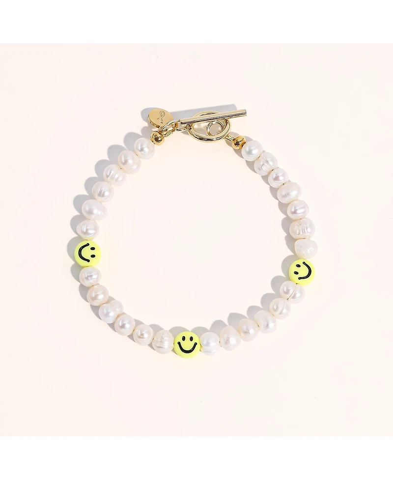 Joey Baby 18K Gold Plated Freshwater Pearls with Smiley Face - HaHa Bracelet 7" For Women