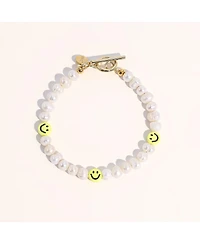 Joey Baby 18K Gold Plated Freshwater Pearls with Smiley Face - HaHa Bracelet 7" For Women