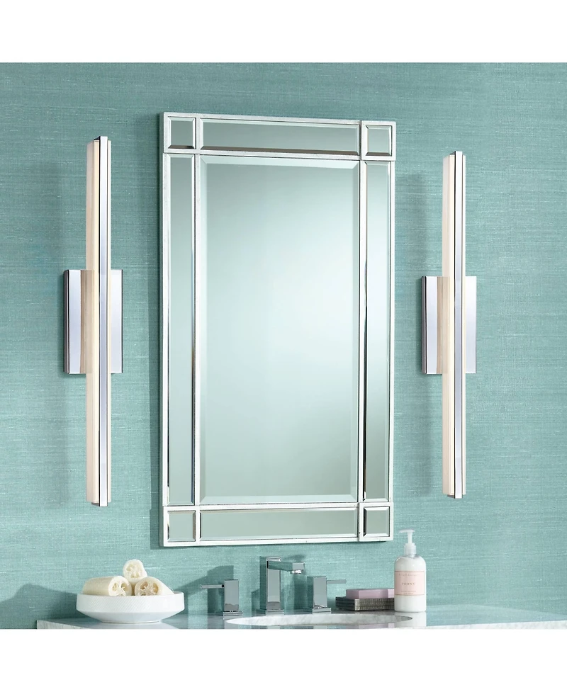 Possini Euro Design Modern Wall Lights Set of 2 Chrome Hardwired 4 1/2" Led Fixture White Glass Shade for Bedroom Bathroom Vanity