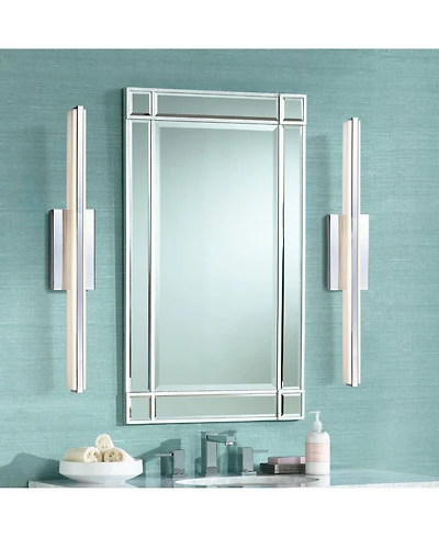Possini Euro Design Modern Wall Lights Set of 2 Chrome Hardwired 4 1/2" Led Fixture White Glass Shade for Bedroom Bathroom Vanity