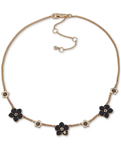 Karl Lagerfeld Paris Gold-Tone Black Flower Frontal Necklace, 16" + 3" extender