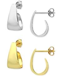2-Pc. Set Graduated Small Hoop Earrings in Sterling Silver & 18k Gold-Plated Sterling Silver