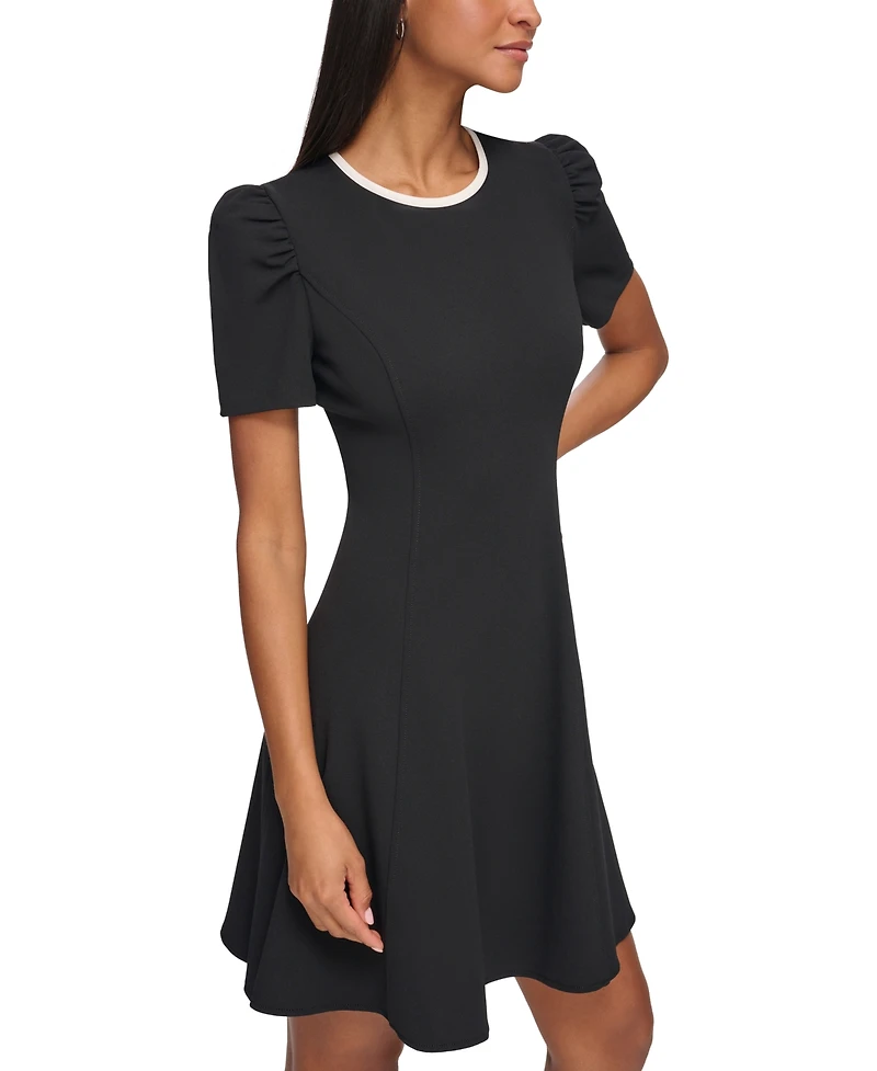 Karl Lagerfeld Paris Women's Scuba-Crepe Contrast-Trim A-Line Dress