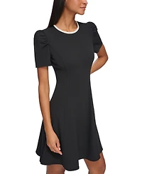 Karl Lagerfeld Paris Women's Scuba-Crepe Contrast-Trim A-Line Dress