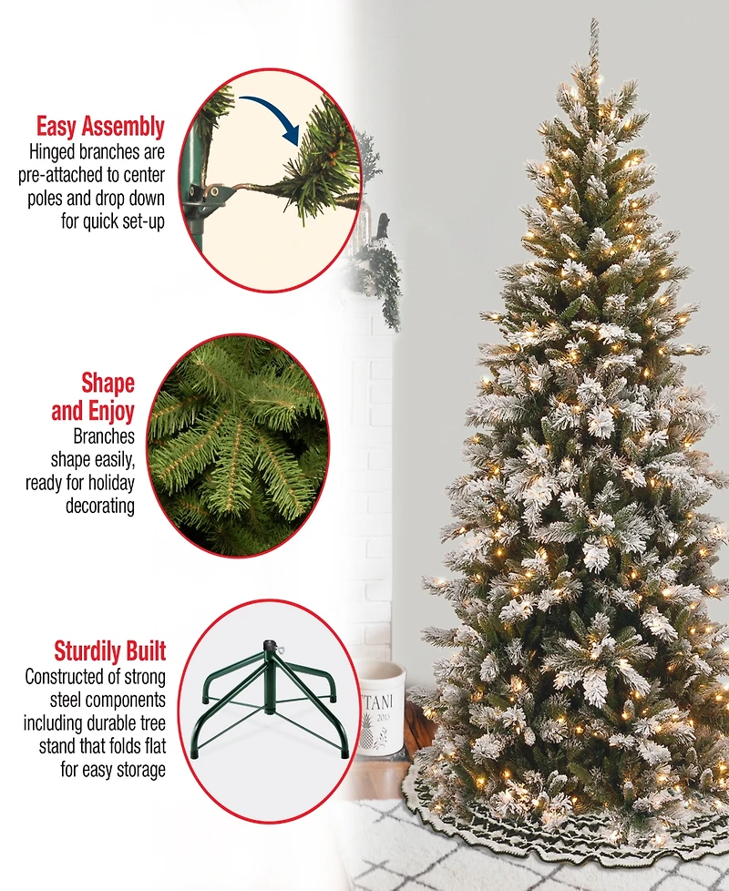 National Tree 7.5' Snowy Mountain Pine Slim Hinged Tree with 500 Clear Lights