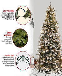 National Tree 7.5' Snowy Mountain Pine Slim Hinged Tree with 500 Clear Lights