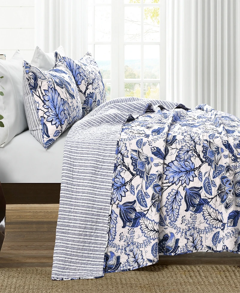 Lush Decor Cynthia Jacobean Reversible 3 Pc Quilt Set, King