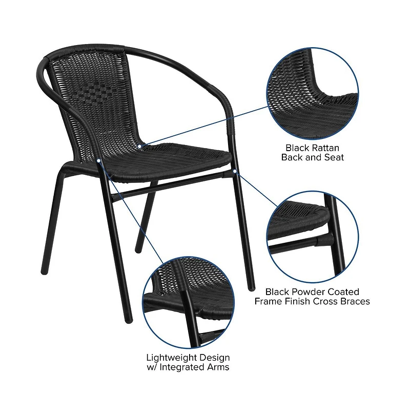 Pack Rattan Indoor-Outdoor Restaurant Stack Chair With Curved Back