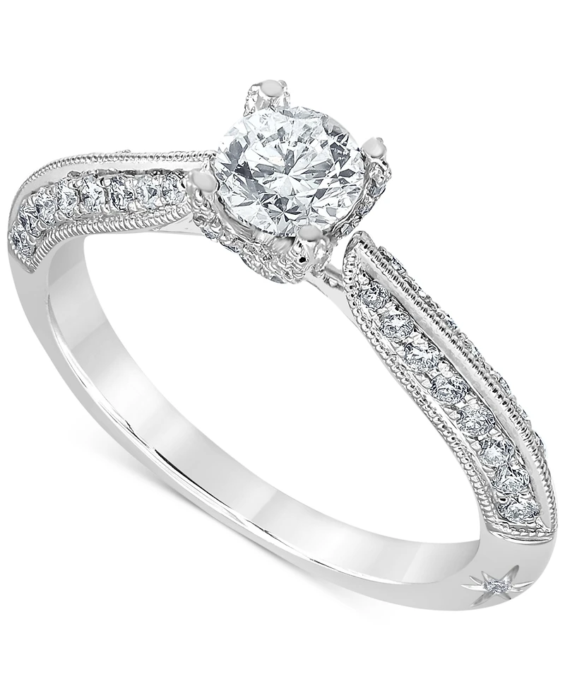 Diamond Knife Edge Milgrain Bead Engagement Ring (7/8 ct. t.w.) in 18k White Gold
