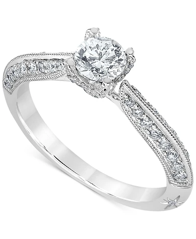 Diamond Knife Edge Milgrain Bead Engagement Ring (7/8 ct. t.w.) in 18k White Gold
