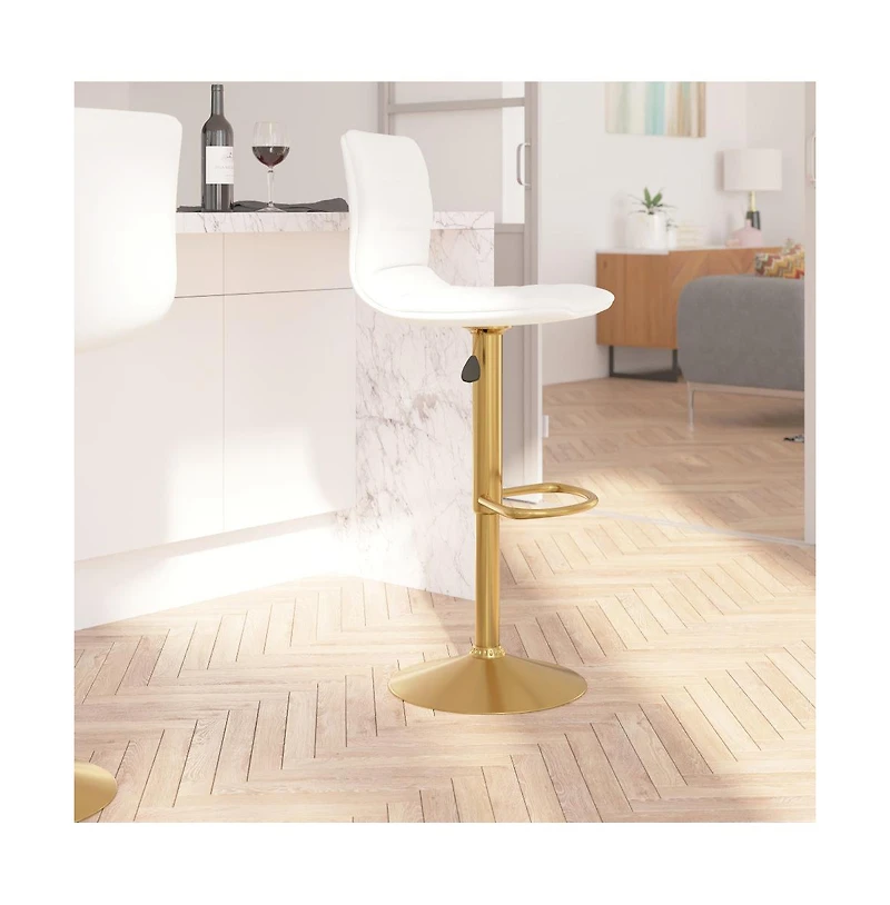 Set Of 2 Contemporary Height Adjustable Swivel Stools With Back And Pedestal Base With Footrest