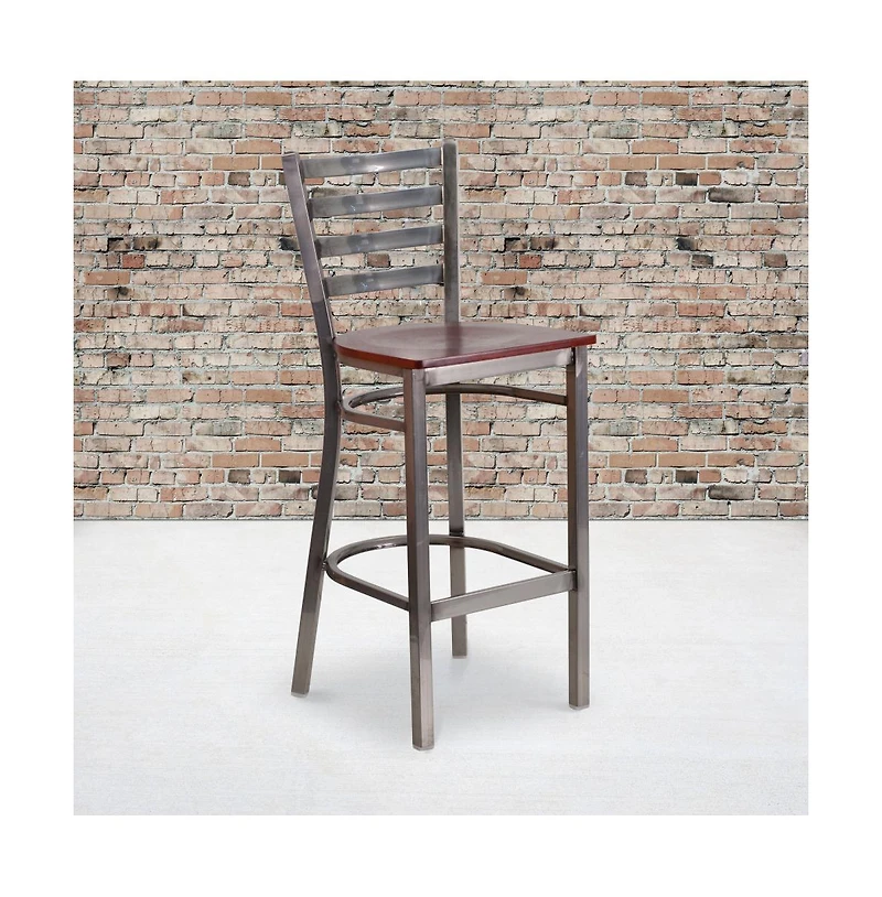 Clear Coated Ladder Back Metal Restaurant Dining Barstool