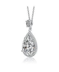 Sterling Silver White Gold Plated Clear Pear with Oval and Round Cubic Zirconia Accent Drop Necklace