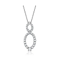 Sterling Silver White Gold Plated Oval Shape Micro Pave Cubic Zirconia Drop Pendant