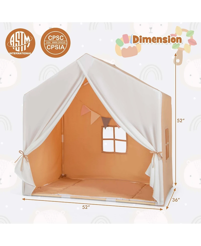 Kid's Play Tent Toddler Playhouse Castle Solid Wood Frame with Washable Mat