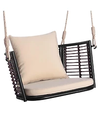 Patio Hanging Rattan Basket Chair Swing Hammock with Seat Cushion