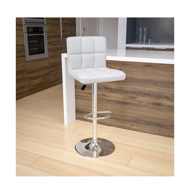 Quilted Vinyl Swivel Adjustable Height Barstool With Chrome Base