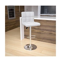 Quilted Vinyl Swivel Adjustable Height Barstool With Chrome Base