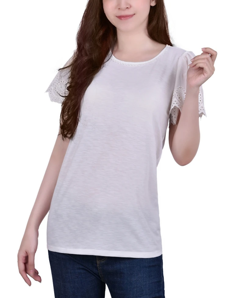 Ny Collection Petite Short Flutter Sleeve Pullover Top