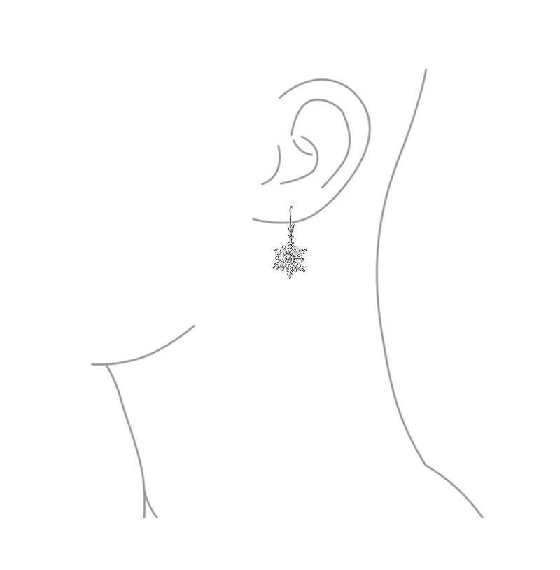 Bling Jewelry Winter Party Holiday Christmas Drop Lever back Clear Star Ice Blue Snowflake Dangle Earrings Sterling Silver