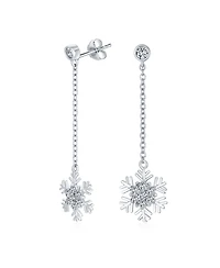Bling Jewelry Cubic Zirconia Pave Clear or Blue Cz Christmas Holiday Party Snowflake Stud Earrings Sterling Silver