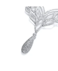 Bling Jewelry Art Deco-Inspired Leaf Statement Collar Necklace With Cleavage Dangling Teardrop Micro Pave Cubic Zirconia Cz
