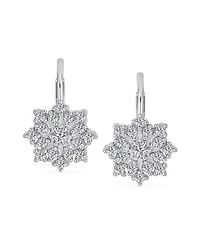 Bling Jewelry Holiday Party Flower Christmas Winter Cubic Zirconia Encrusted Cz Snowflake Drop Lever back Earrings Sterling Silver