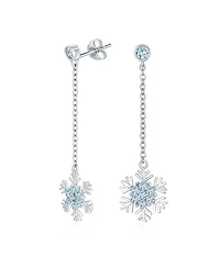 Bling Jewelry Cubic Zirconia Pave Clear or Blue Cz Christmas Holiday Party Snowflake Stud Earrings Sterling Silver