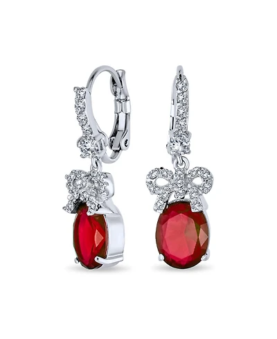 Bling Jewelry Cubic Zirconia Cz Accent Ribbon Bow Oval Drop Chandelier Earrings For Women Lever back