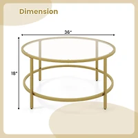 36'' Round Coffee Table Tempered Glass Tabletop Metal Frame Living Room