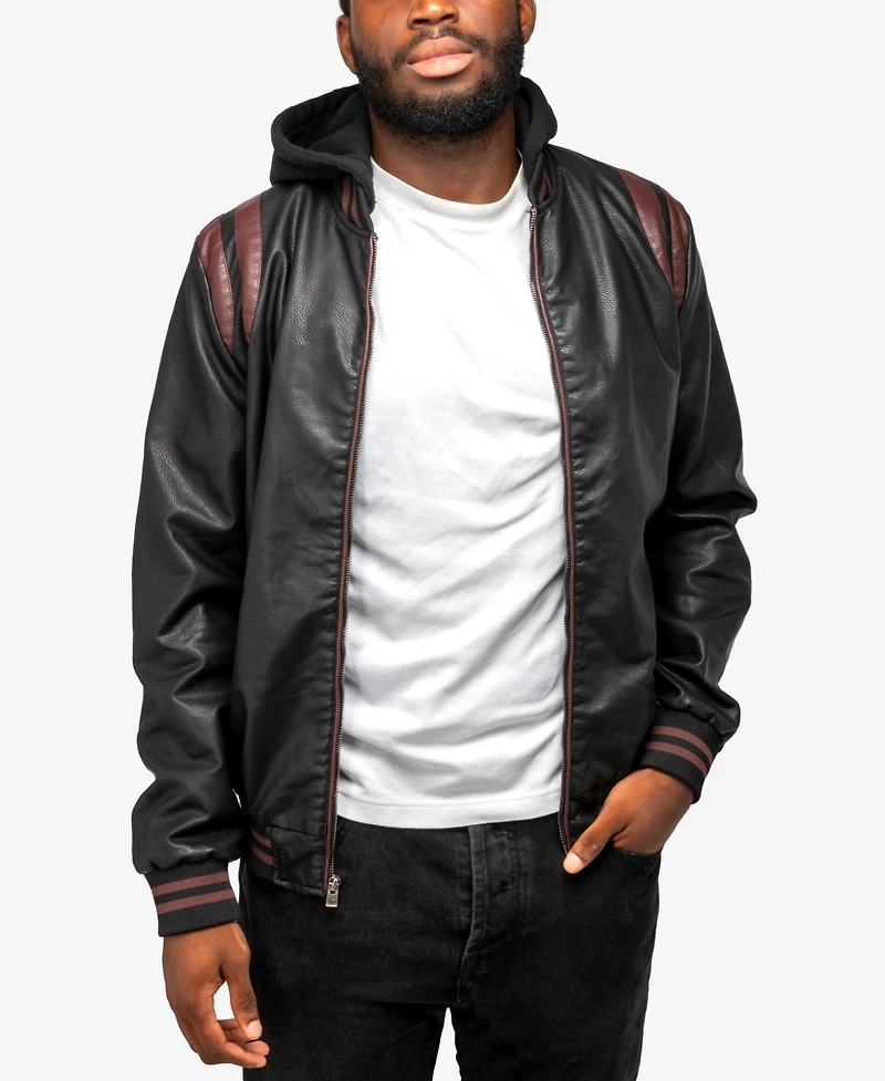 X-Ray Men's Grainy Polyurethane Hooded Jacket with Faux Shearling Lining