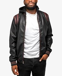 X-Ray Men's Grainy Polyurethane Hooded Jacket with Faux Shearling Lining