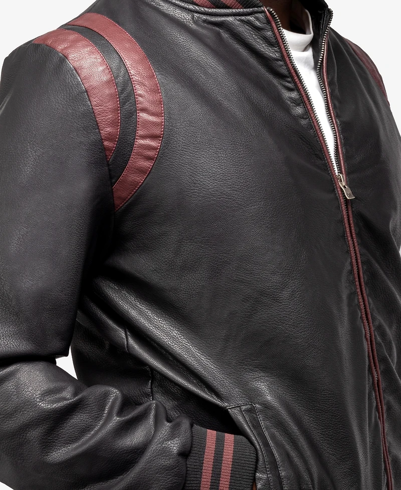 X-Ray Men's Grainy Polyurethane Hooded Jacket with Faux Shearling Lining