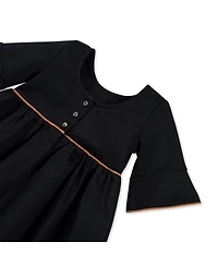 Hope & Henry Big Girls Ruffle Sleeve Ponte Dress with Suede Detail
