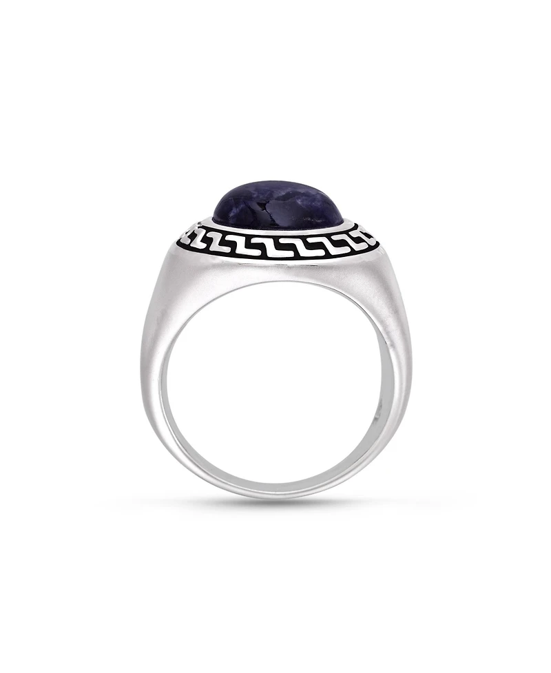 LuvMyJewelry Dark Blue Sodalite Gemstone Sterling Silver Signet Men Ring Black Rhodium