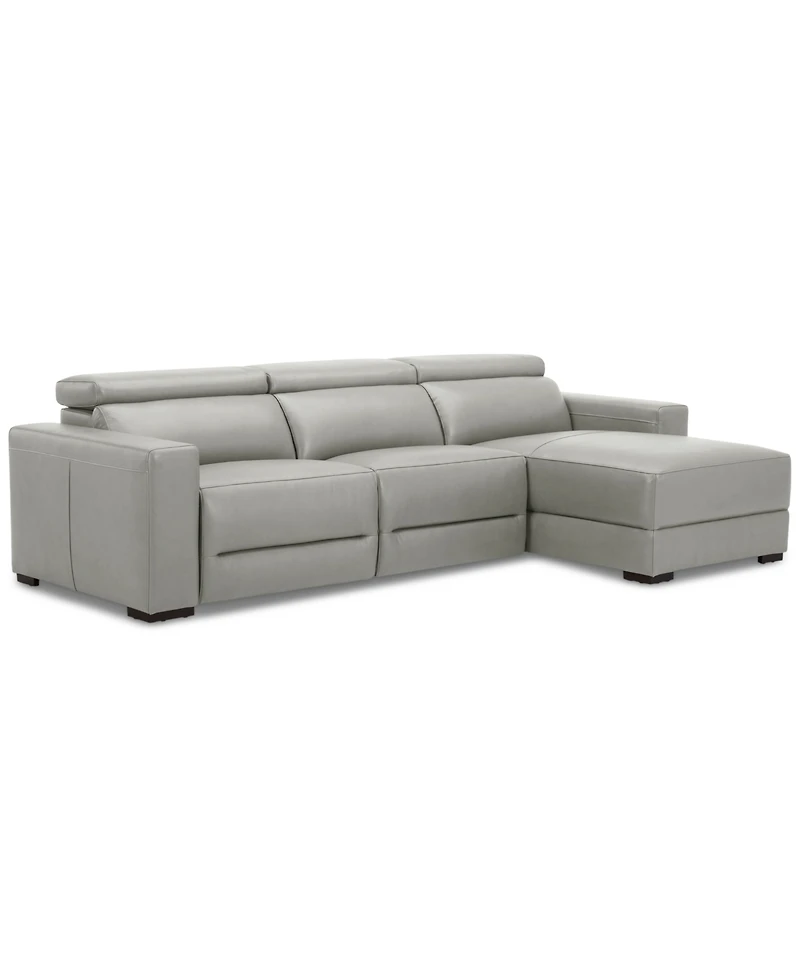 Nevio 115" 3-Pc. Leather Sectional with 2 Power Recliners, Headrests and Chaise, Created For Macy's