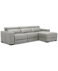 Nevio 115" 3-Pc. Leather Sectional with 2 Power Recliners, Headrests and Chaise, Created For Macy's
