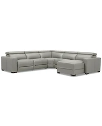 Nevio 124" 5-Pc. Leather Sectional with 1 Power Recliner, Headrests and Chaise, Created For Macy's