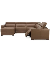 Nevio 124" 5-Pc. Leather Sectional with 1 Power Recliner, Headrests and Chaise, Created For Macy's